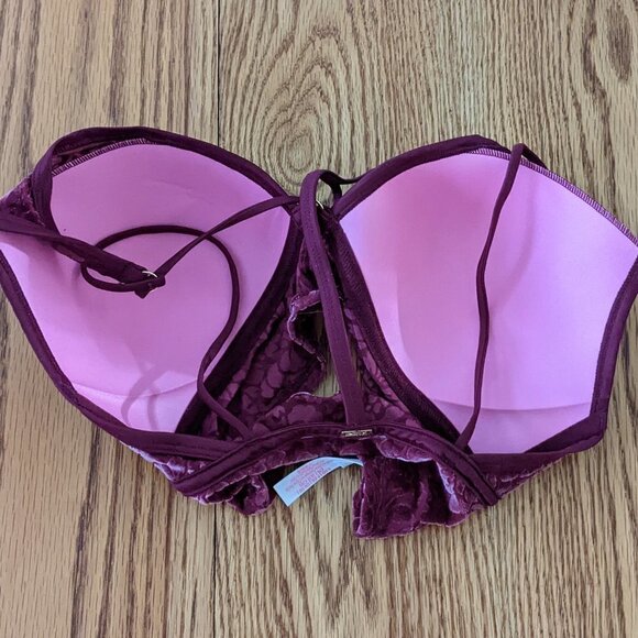 🧡 PINK Victoria's Secret Lightly Lined Bralette Plum Floral Velour - Picture 4 of 4